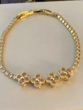 Gold Pink Crystal Flower Bracelet